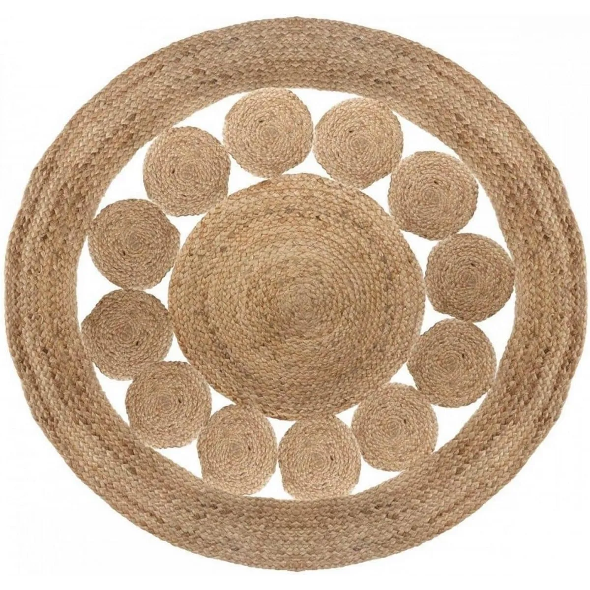 KUANGYE - Alfombra Yute Redonda 100 cm Decoración Living