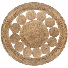 KUANGYE - Alfombra Yute Redonda 100 cm Decoración Living