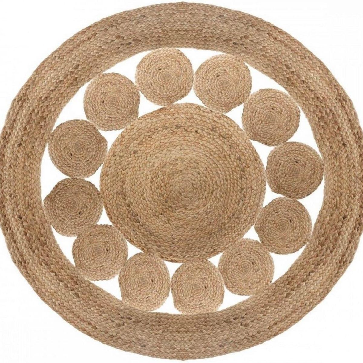 KUANGYE - Alfombra Yute Redonda 100 cm Decoración Living