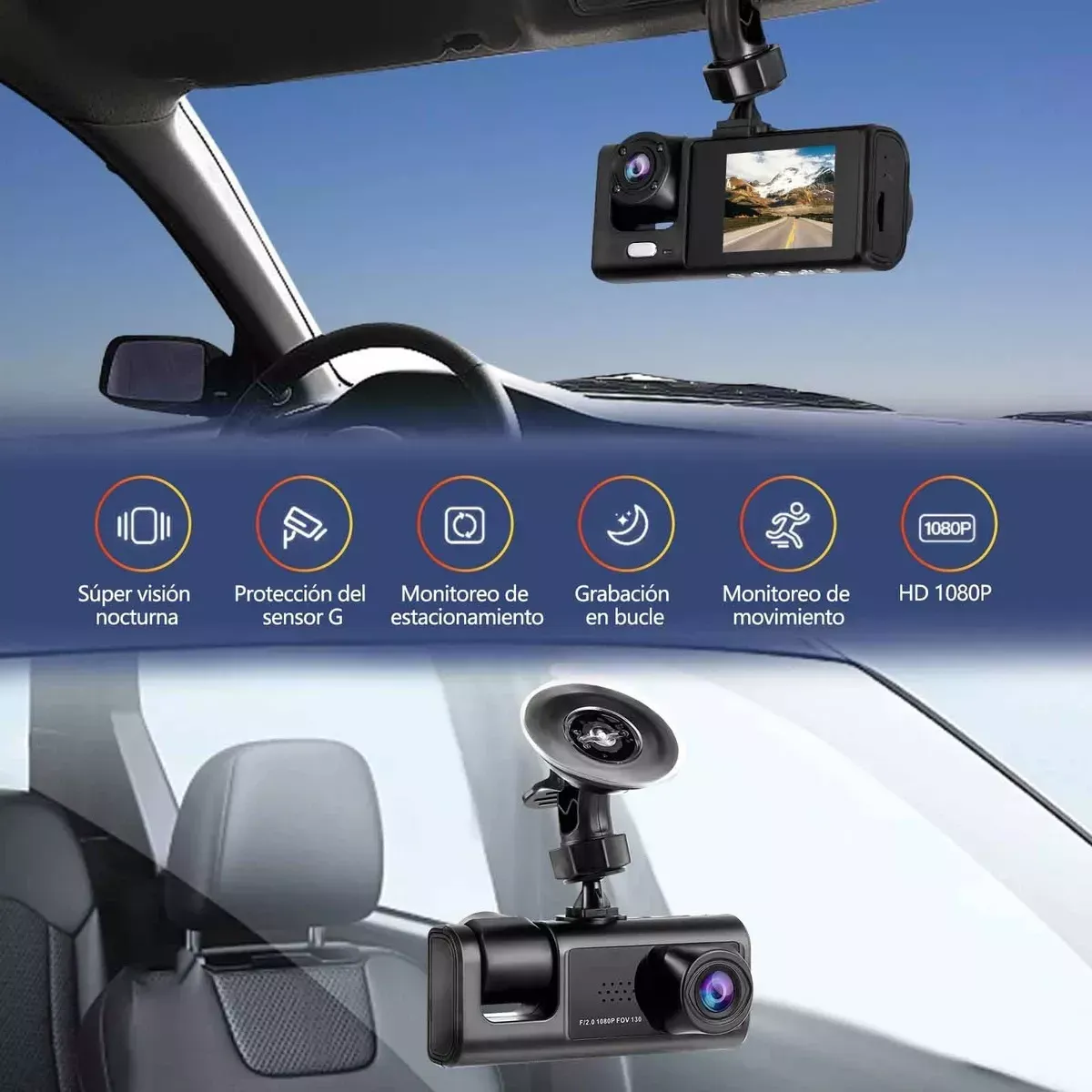 BLUEDREAMER - Cámara Para Auto Hd 1080p+wifi Accesorio Dashcamera 3 Cámara
