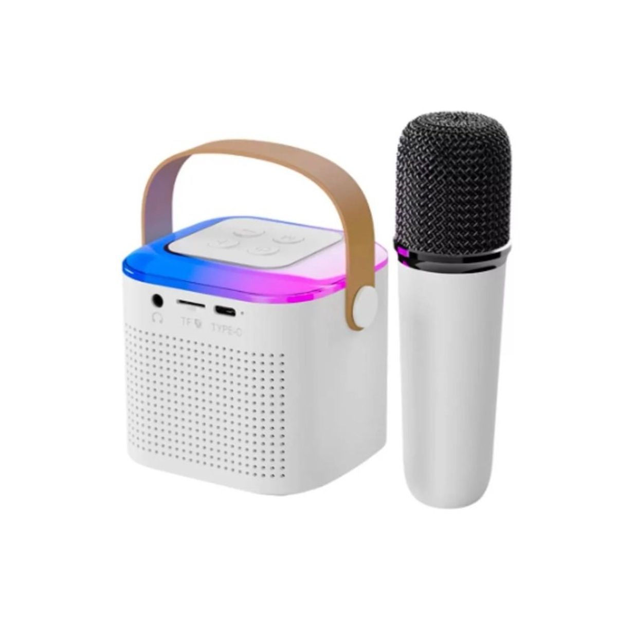 GENERICO - Parlante Bluetooth Karaoke Portatil RGB con Microfono Blanco
