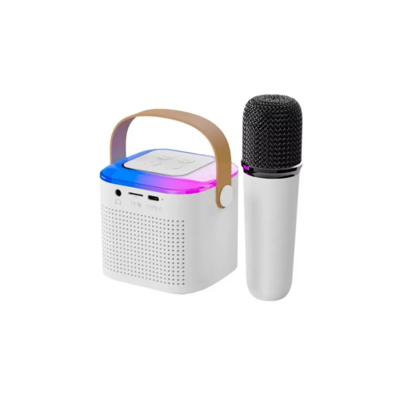 GENERICO - Parlante Bluetooth Karaoke Portatil RGB con Microfono Blanco