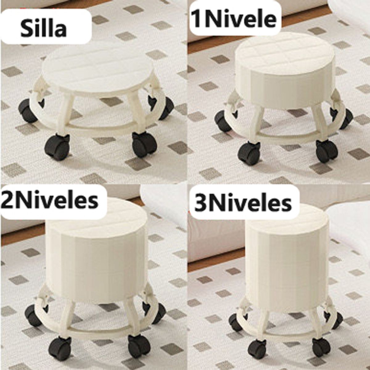 EVERSO - Piso Silla Taburete Giratoria Ruedas Altura Bar 360 Blanco