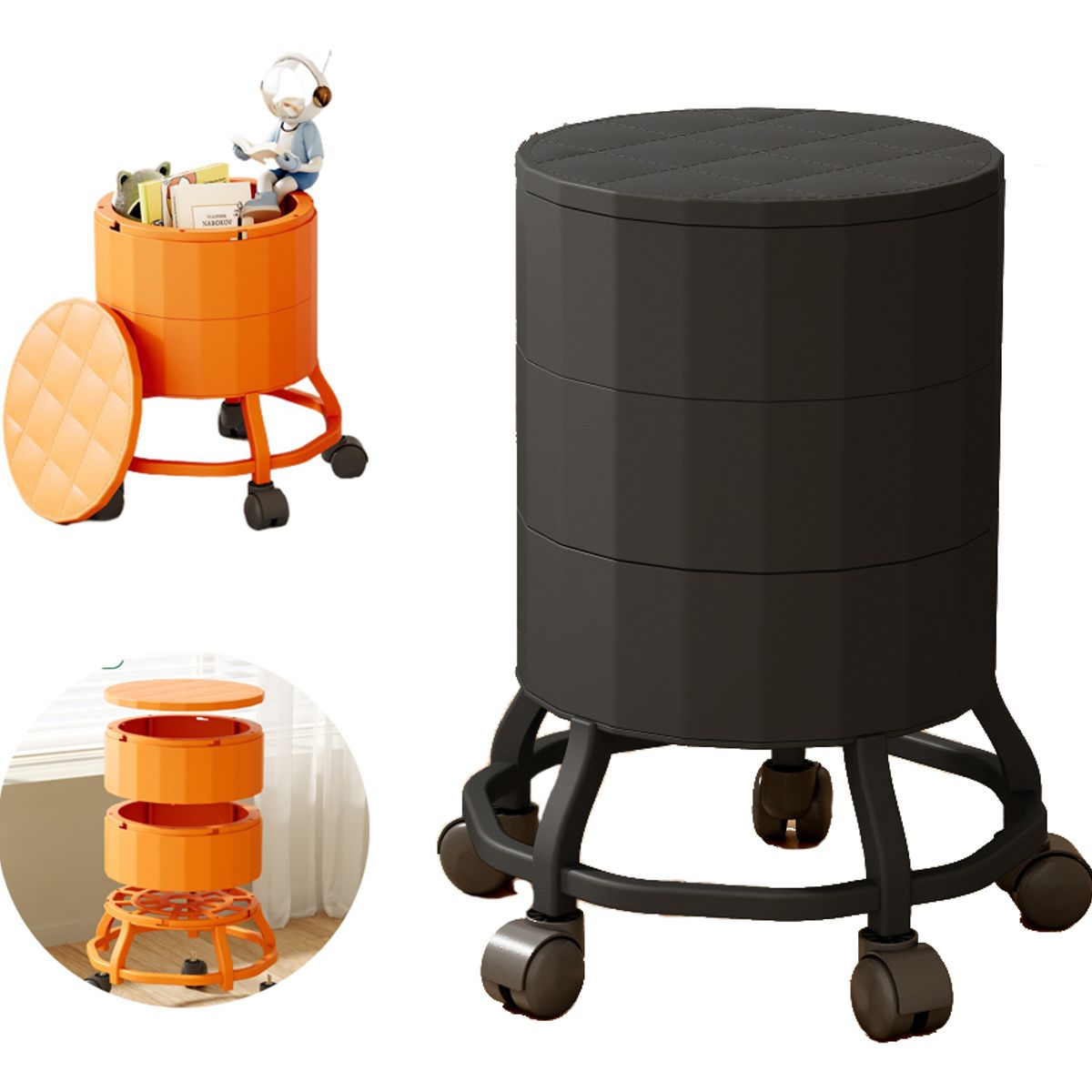 EVERSO - Piso Silla Taburete Giratoria Ruedas Altura Bar 360 Negro