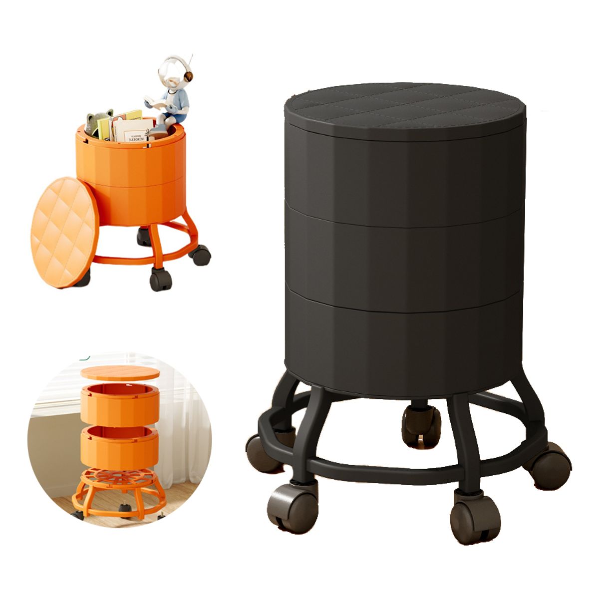 EVERSO - Piso Silla Taburete Giratoria Ruedas Altura Bar 360 Negro