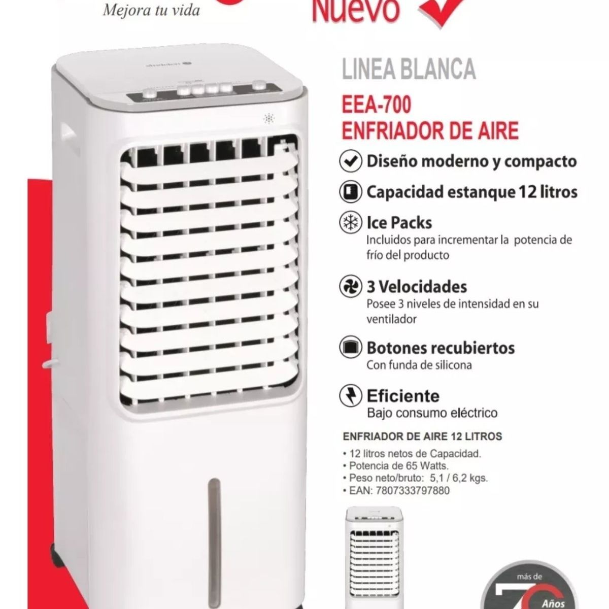 SINDELEN - Enfriador De Aire Climatizador Sindelen EEA-700 12 Lts 30m2