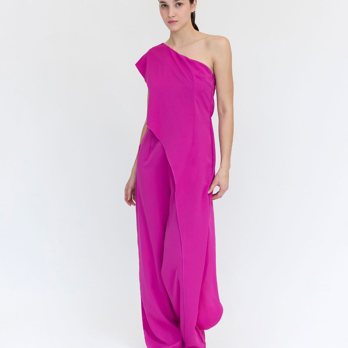 GUINDA - Enterito escote asimétrico con cierre lateral Ramses Guinda