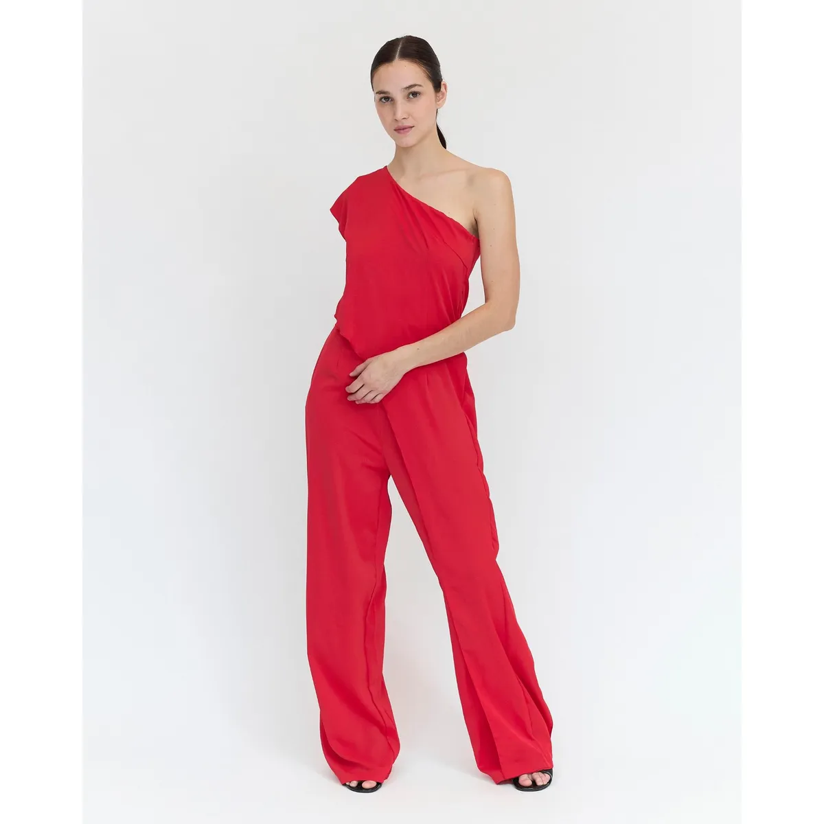 GUINDA - Enterito escote asimétrico con cierre lateral Ramses Guinda