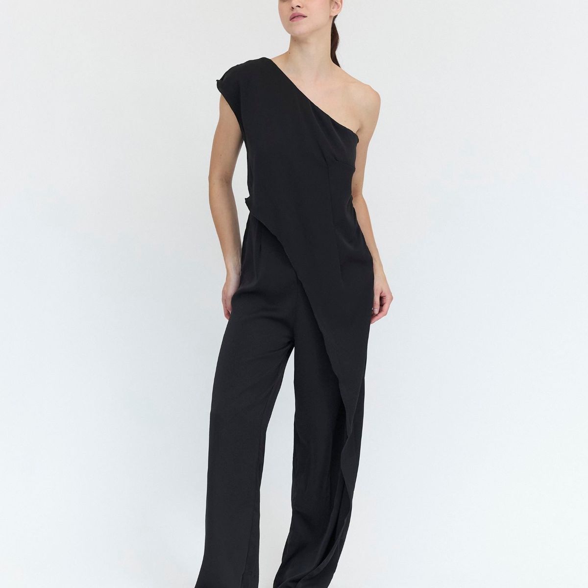 GUINDA - Enterito escote asimétrico con cierre lateral Ramses Guinda