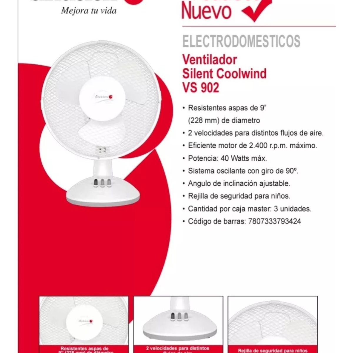 SINDELEN - Ventilador Mesa Sobremesa Silencioso Sindelen Vs-902bl 40w Oscila 90º