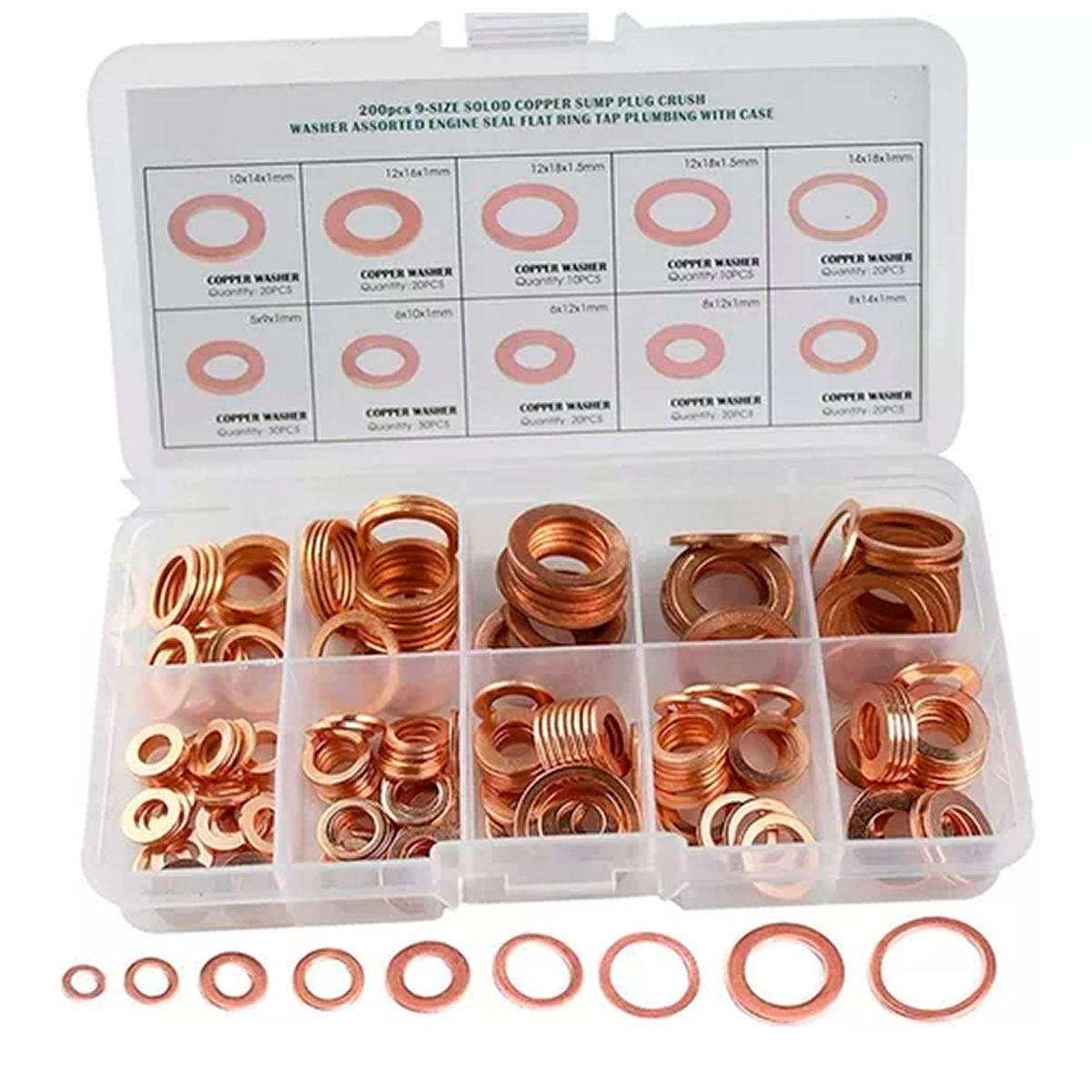 ESHOPANGIE - Set 200 Pcs De Arandelas O Sellos De Cobre Diferente Medida