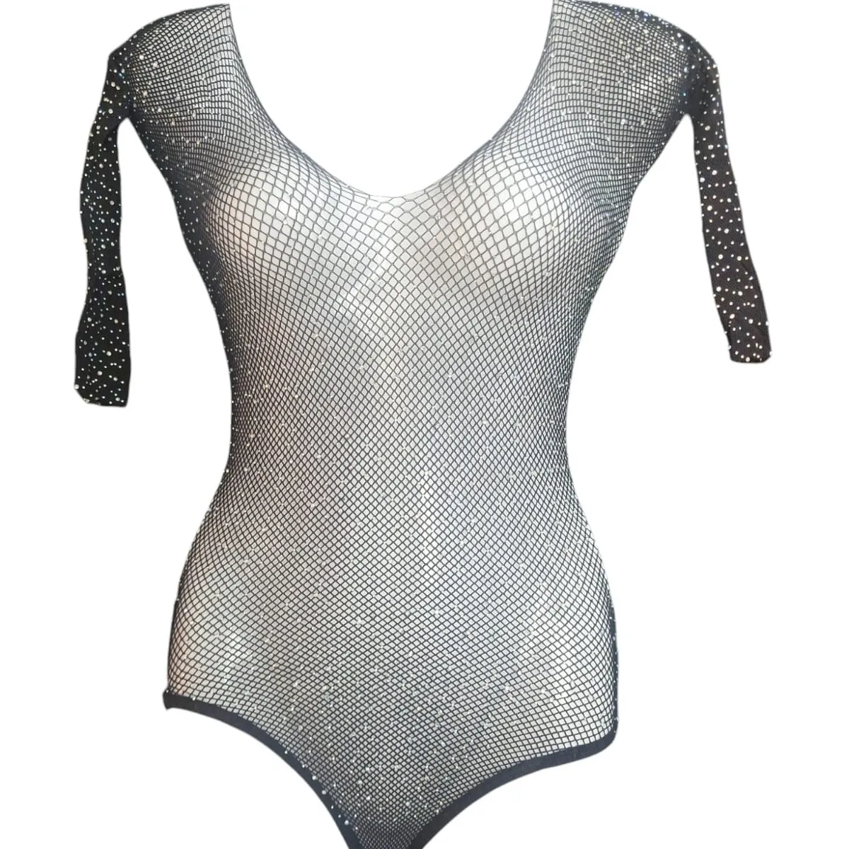 GARSIL - Body Para Mujer Tipo Malla Con Brillos y Manga Larga