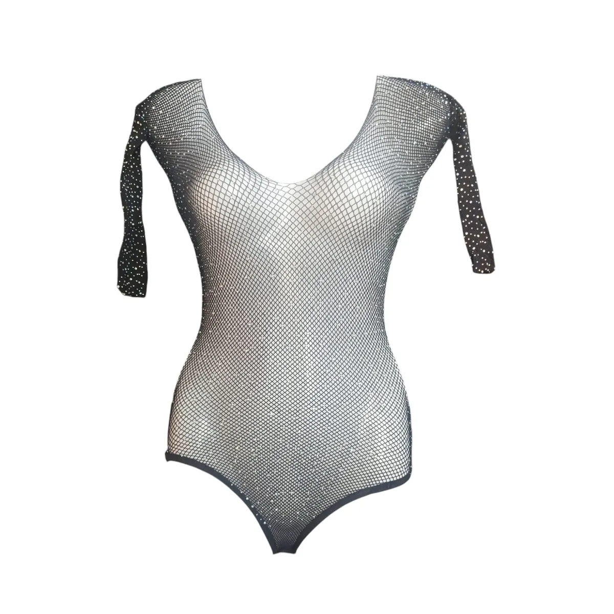 GARSIL - Body Para Mujer Tipo Malla Con Brillos y Manga Larga
