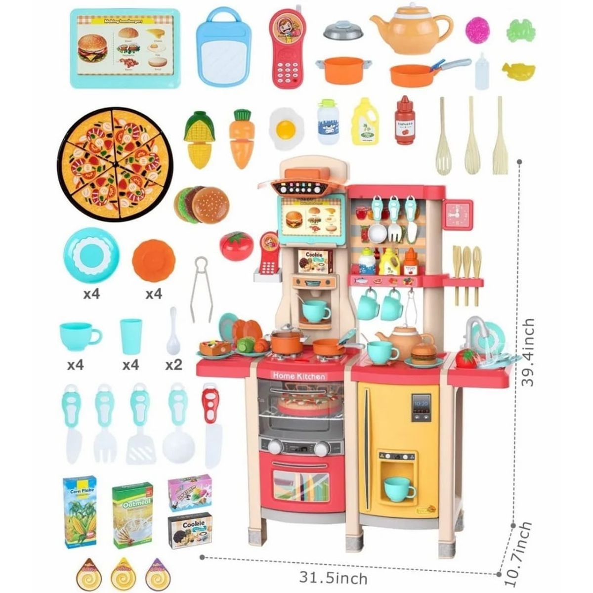 GENERICO - Cocina De Juguete Rosada con 65 Accesorios Y 100 Cm Altura