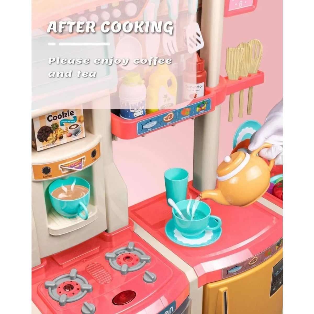 GENERICO - Cocina De Juguete Rosada con 65 Accesorios Y 100 Cm Altura