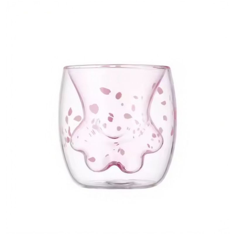 TODOK - Taza Vaso Doble Vidrio Pata Gato Sakura