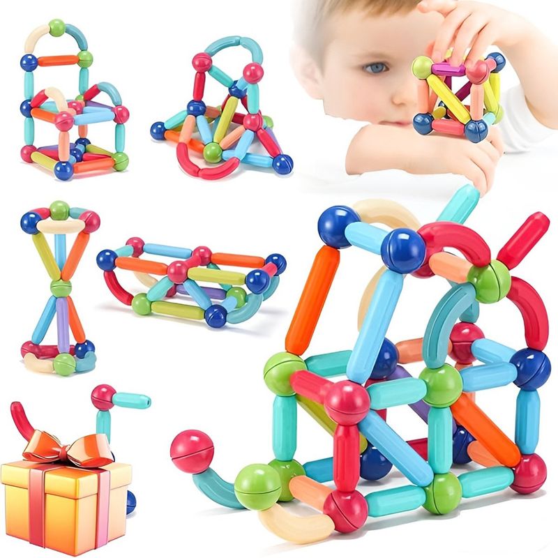 GENERICO - 68 Juegos De Bloques Infantiles Bolas Magnéticas Y Varillas