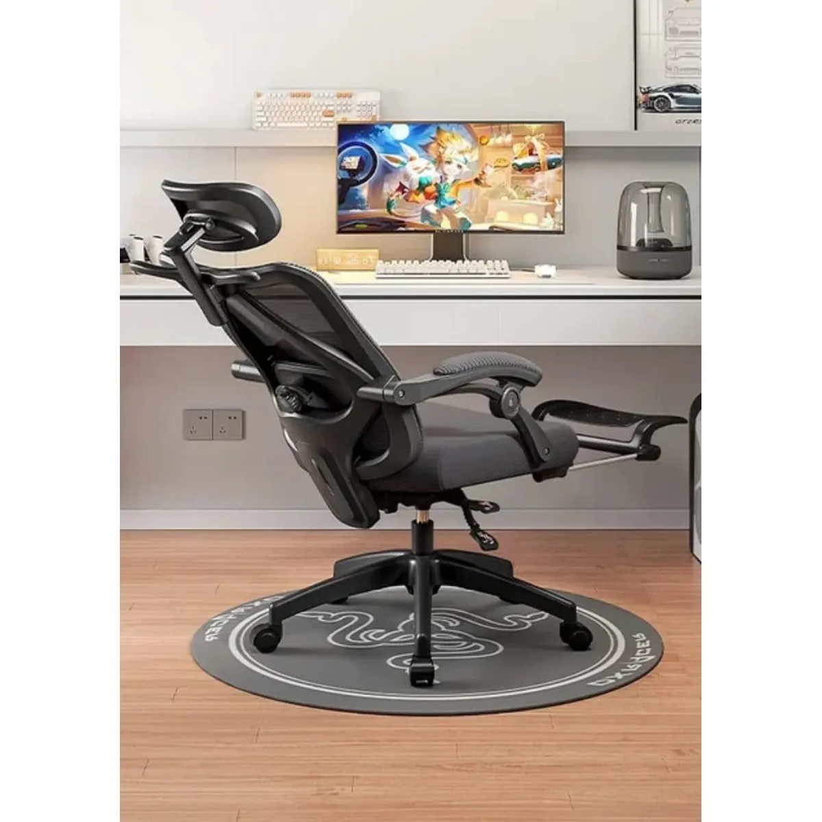 GENERICO - Silla De Oficina Negra Posa Pies Reclinable Rueda Giratoria