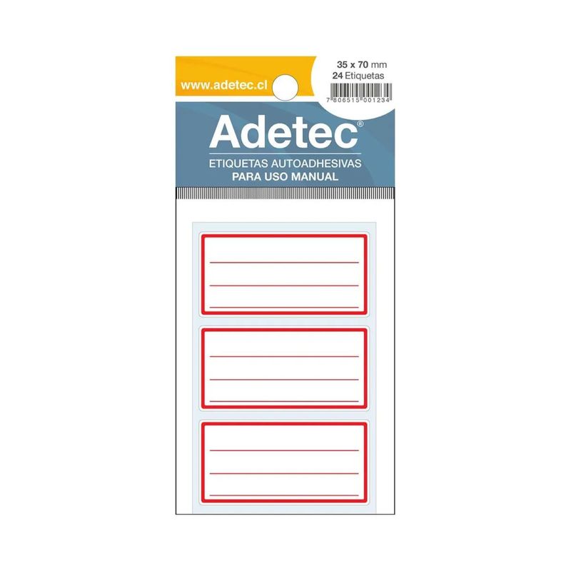 ADETEC - 120 Etiquetas Para Cuadernos Escolar Línea Roja 35x70 mm