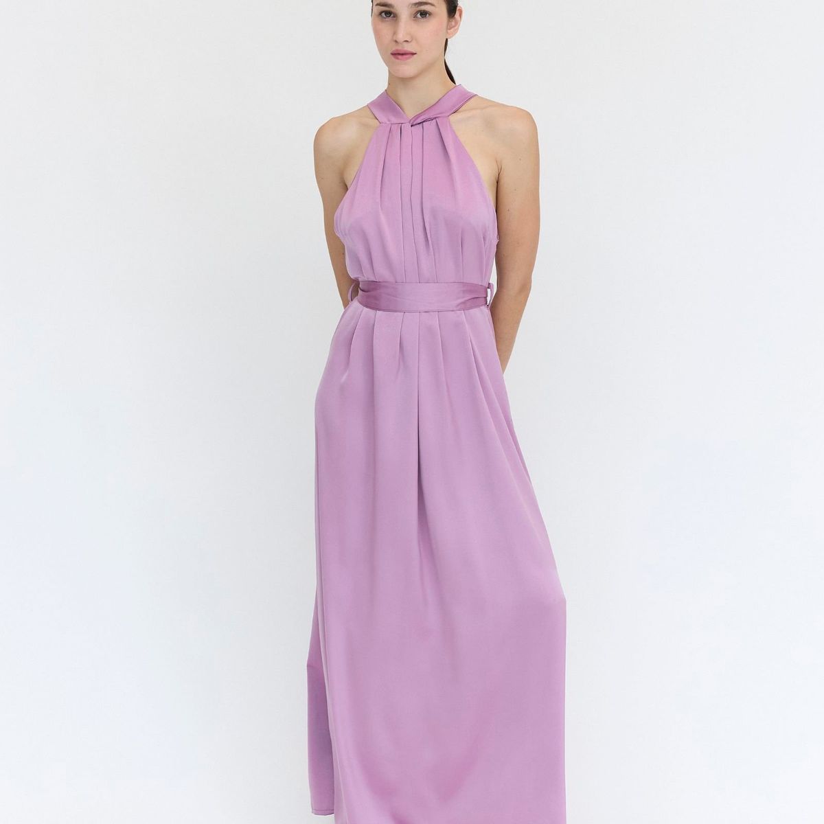 GUINDA - Maxi Vestido de fiesta con cuello halter Artemisa Guinda