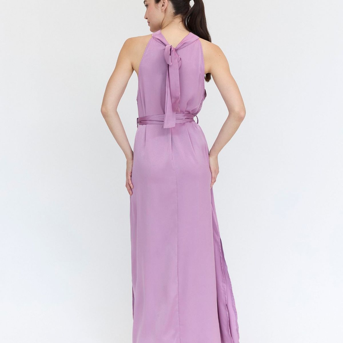 GUINDA - Maxi Vestido de fiesta con cuello halter Artemisa Guinda