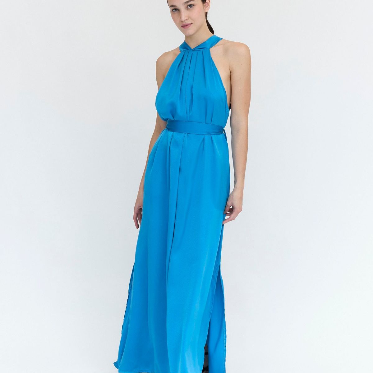 GUINDA - Maxi Vestido de fiesta con cuello halter Artemisa Guinda