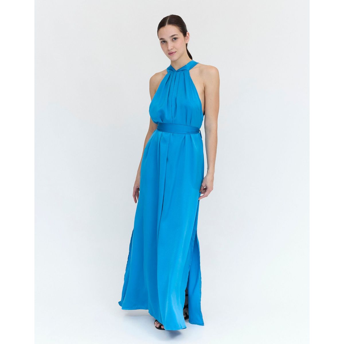GUINDA - Maxi Vestido de fiesta con cuello halter Artemisa Guinda