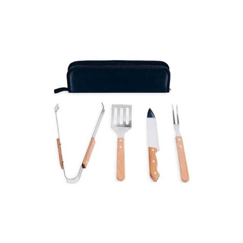 UNIVERSAL - Set Asador 4 piezas mango madera con estuche.