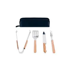 UNIVERSAL - Set Asador 4 piezas mango madera con estuche.