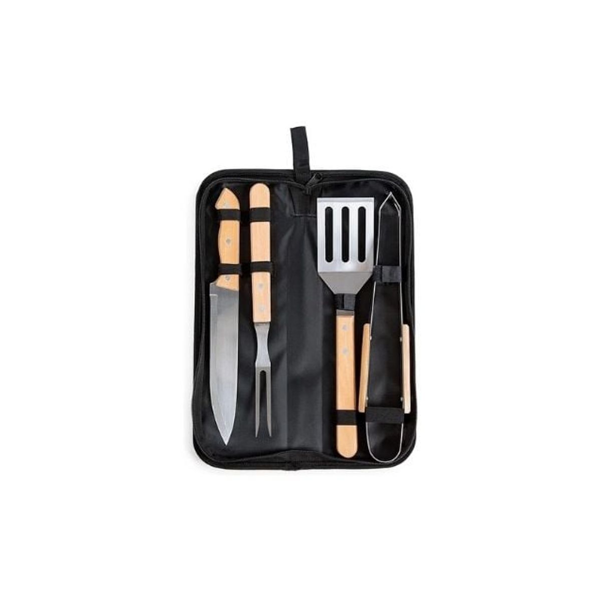 UNIVERSAL - Set Asador 4 piezas mango madera con estuche.