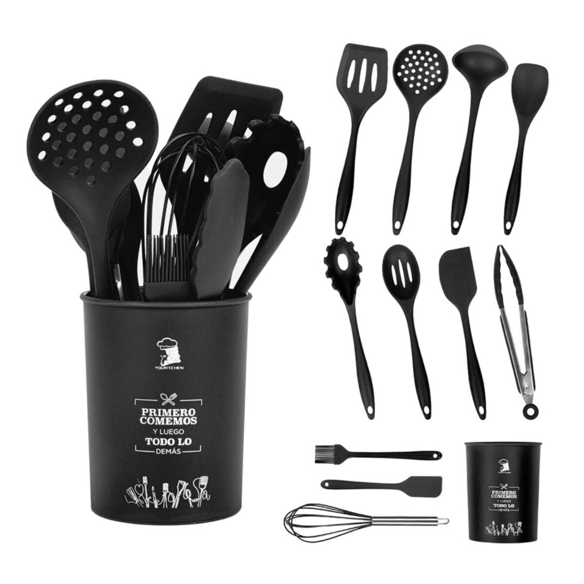 GENERICO - Set 12 Utensilios De Silicona De Cocina - Negro