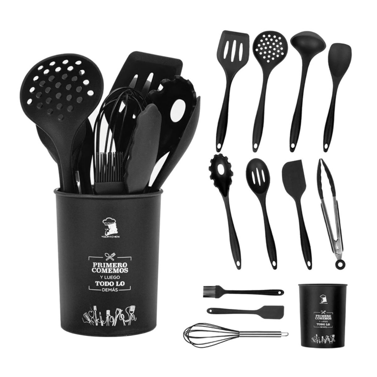 GENERICO - Set 12 Utensilios De Silicona De Cocina - Negro