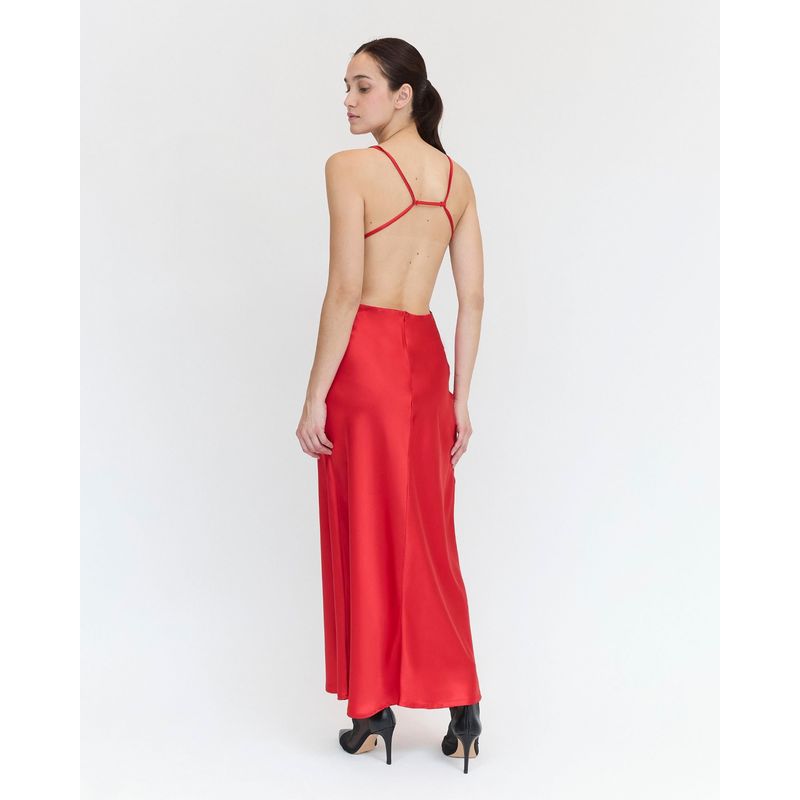 GUINDA - Midi Vestido Satinado escote Bote Noah Guinda