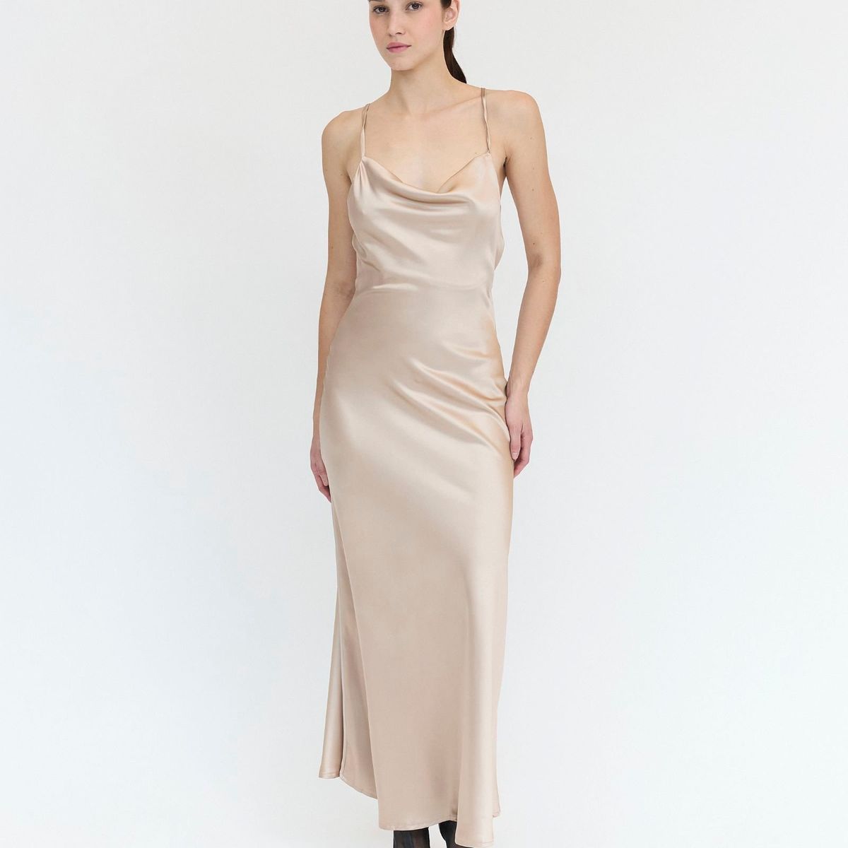 GUINDA - Midi Vestido Satinado escote Bote Noah Guinda