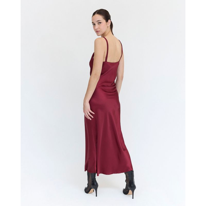 GUINDA - Midi Vestido con tirantes adornados con piedras Tex Guinda