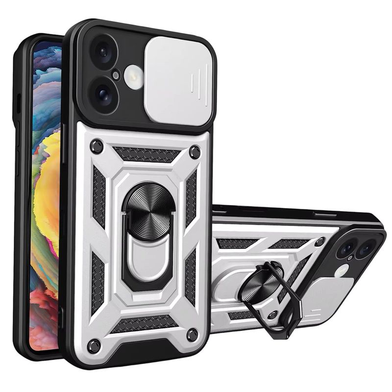 GENERICO - Carcasa Armor Con Anillo Para iPhone 16 Normal- SIlver