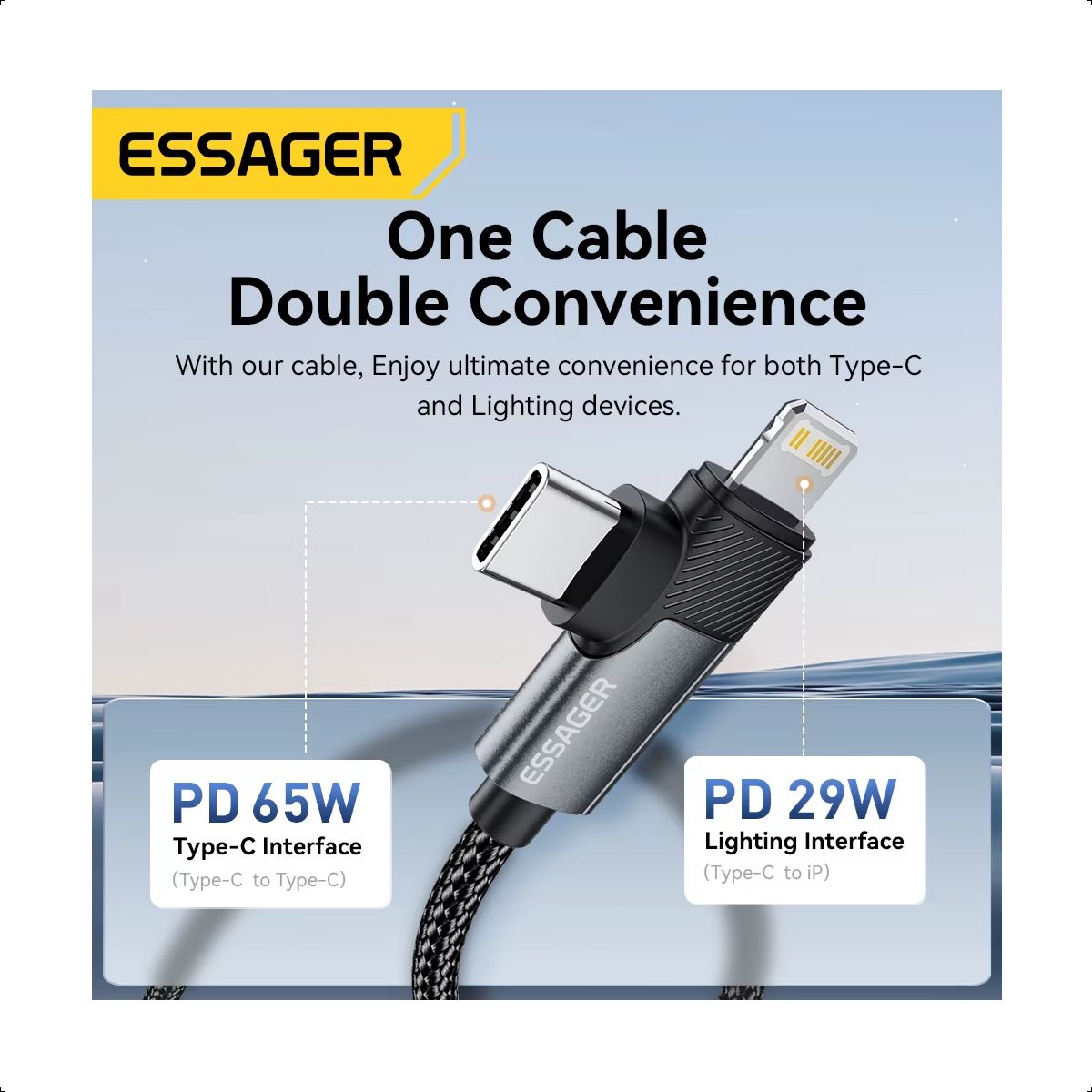 ESSAGER - Cable Carga Rapida 2 en 1 Recto Angulo 1 Metro ESSAGER