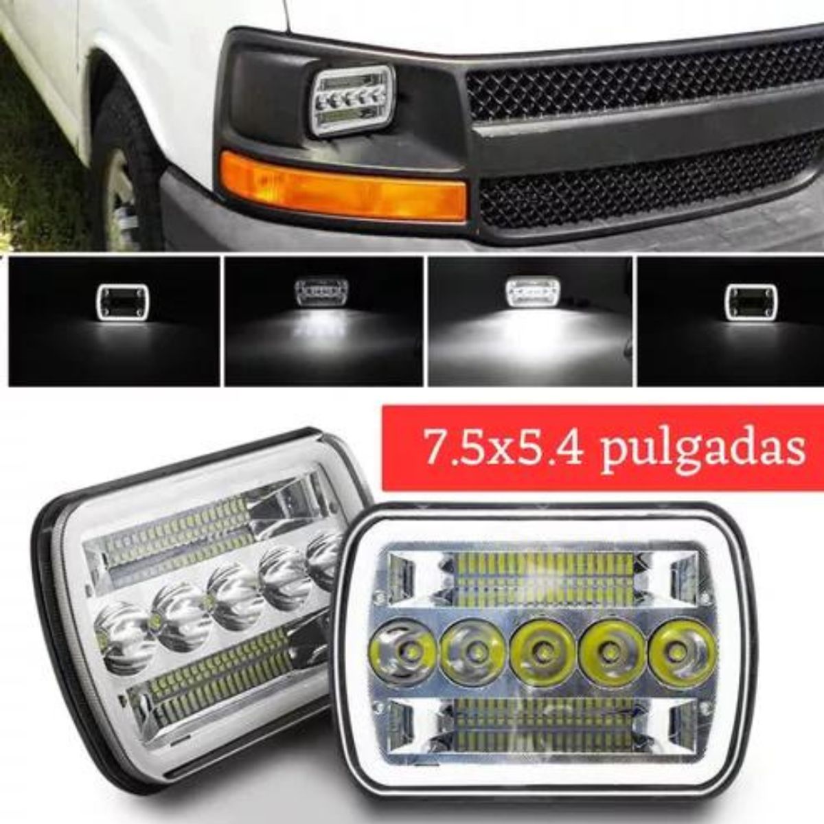 GENERICO - PAR Foco Led Neblinero Rectángular H4 Alta Baja 7x5