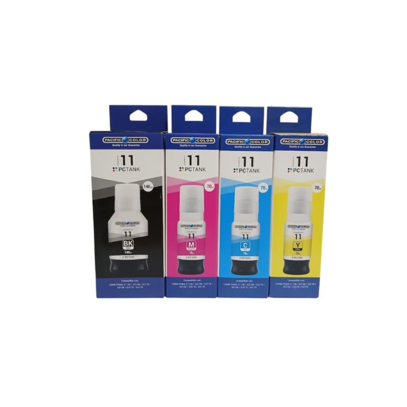 PACIFIC COLOR - Pack 4 tintas alternativas GI -11 Compatible CANON