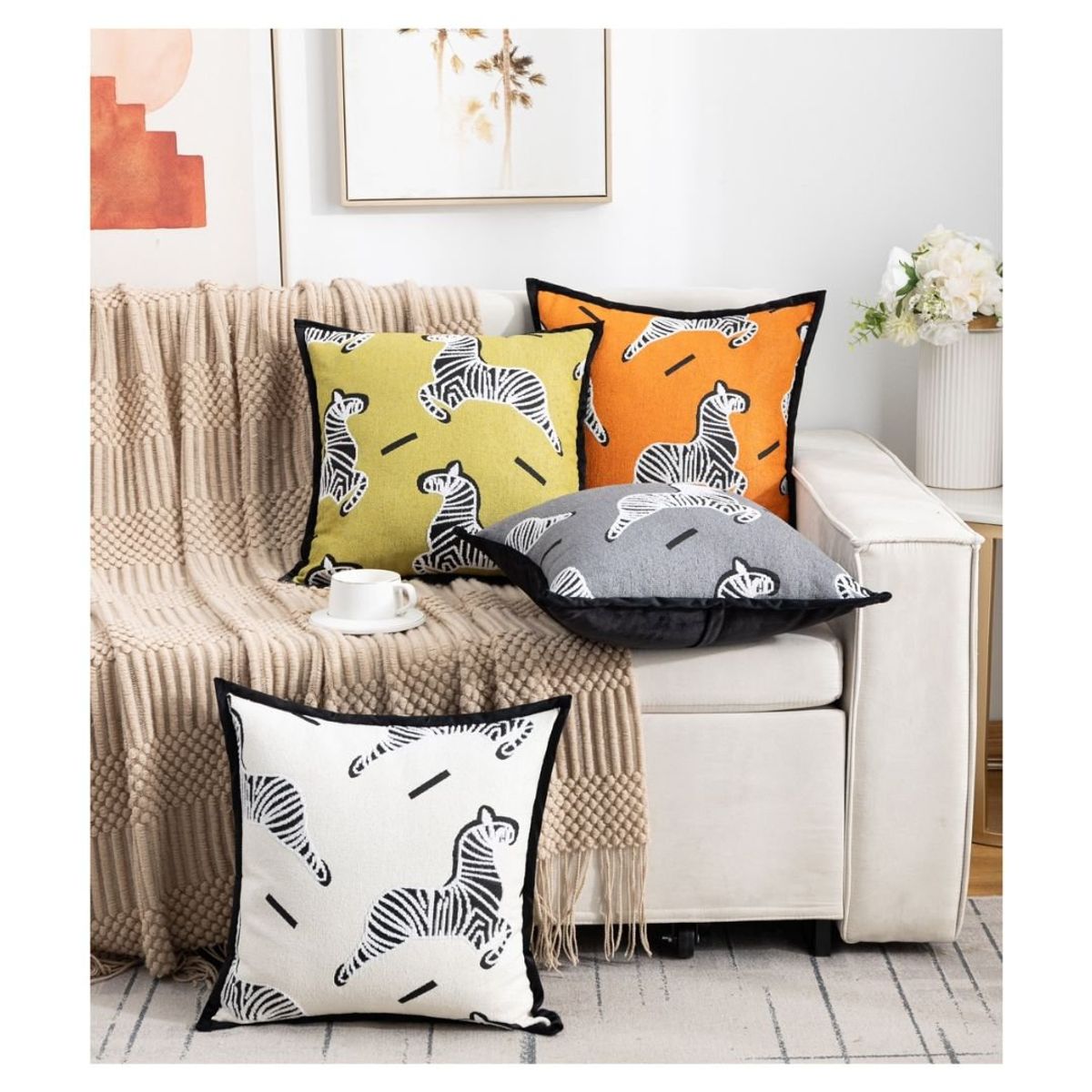 GENERICO - Funda de Cojín Chenille 45 x 45 cm - Naranjo Cebra