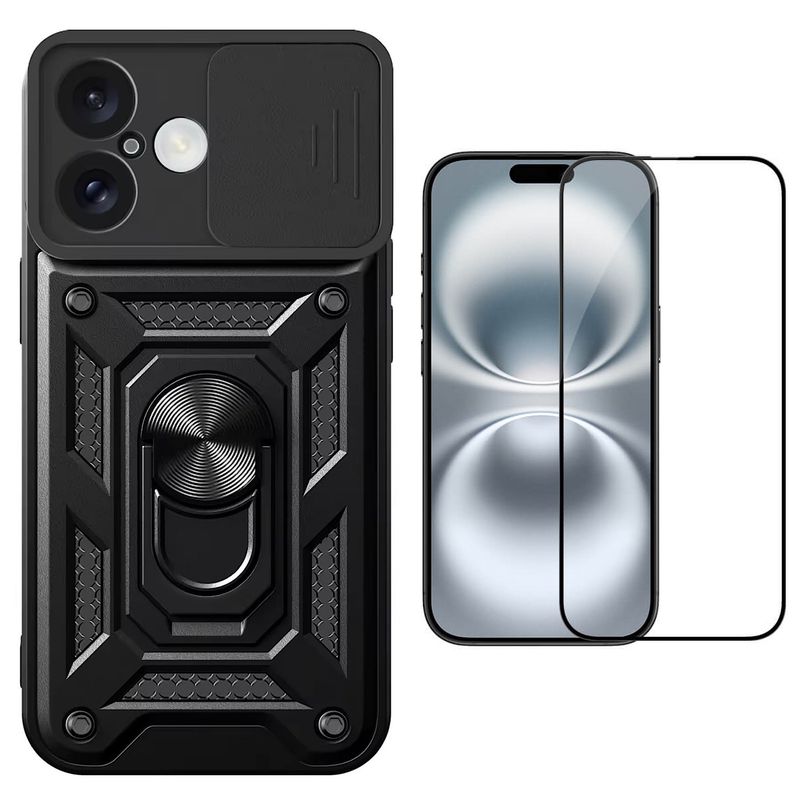 GENERICO - Carcasa Armor Anillo Para iPhone 16 Normal + Lamina