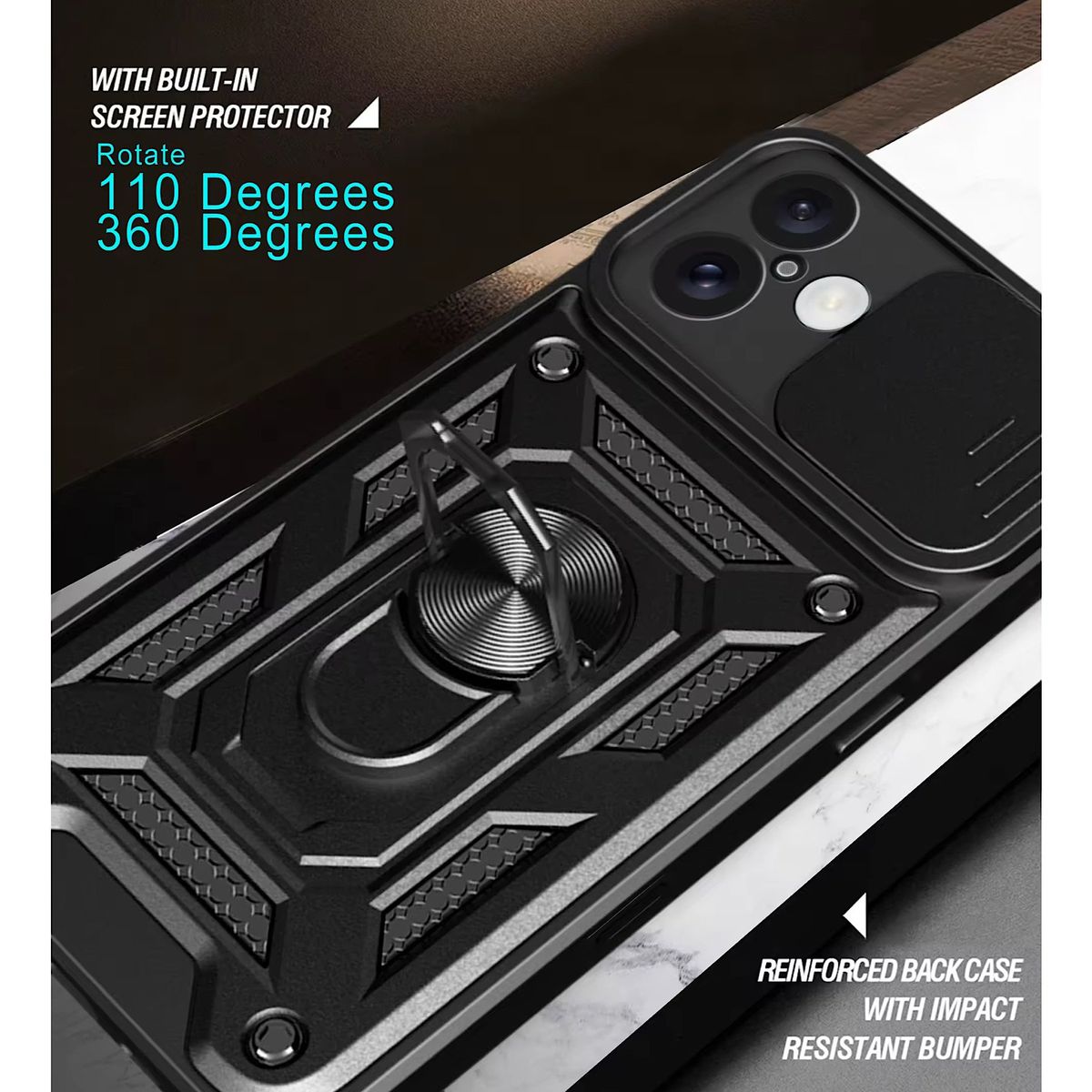 GENERICO - Carcasa Armor Anillo Para iPhone 16 Normal + Lamina