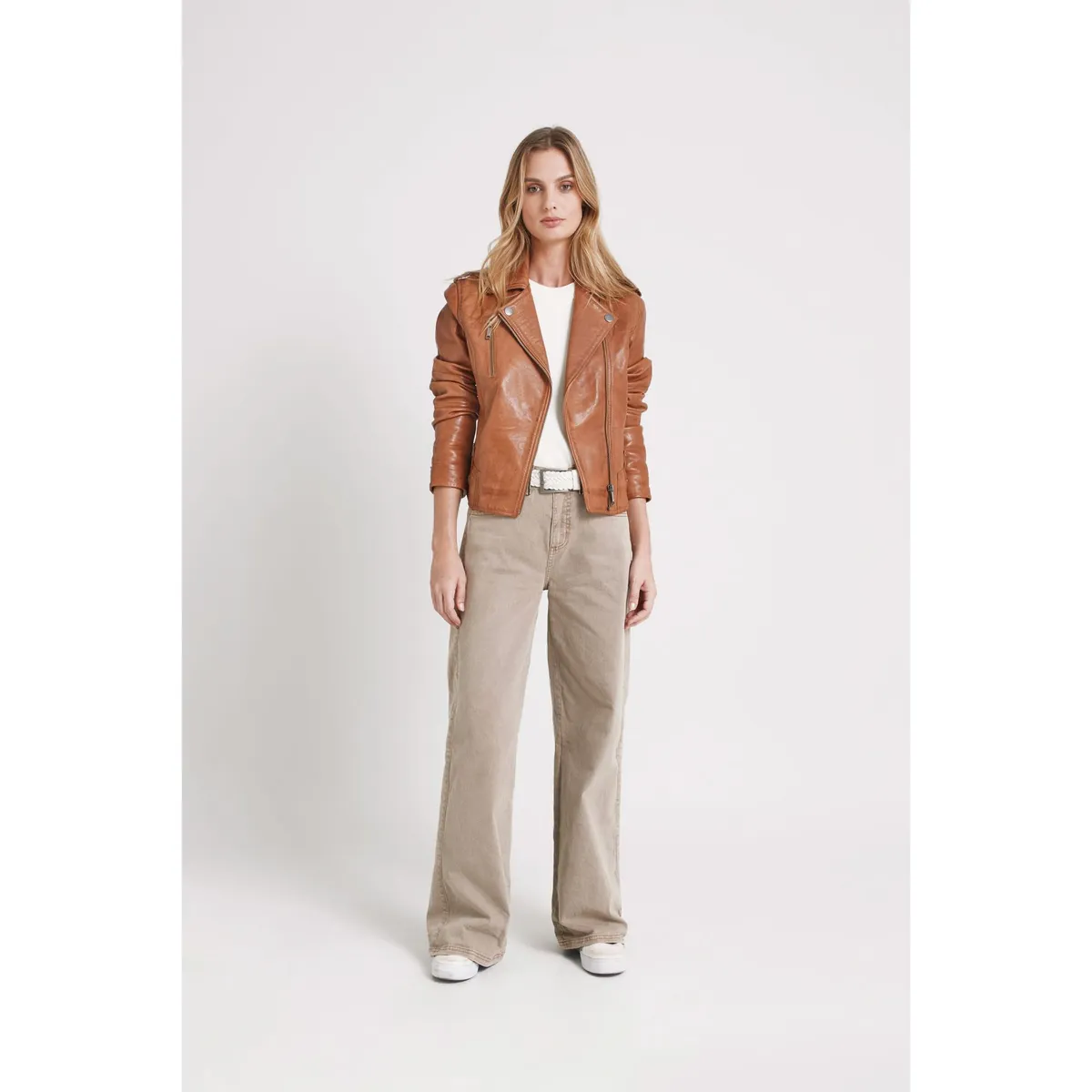 VELEZ - Vélez Chaqueta Biker Natura Cuero Mujer Semi Ajustada Miel