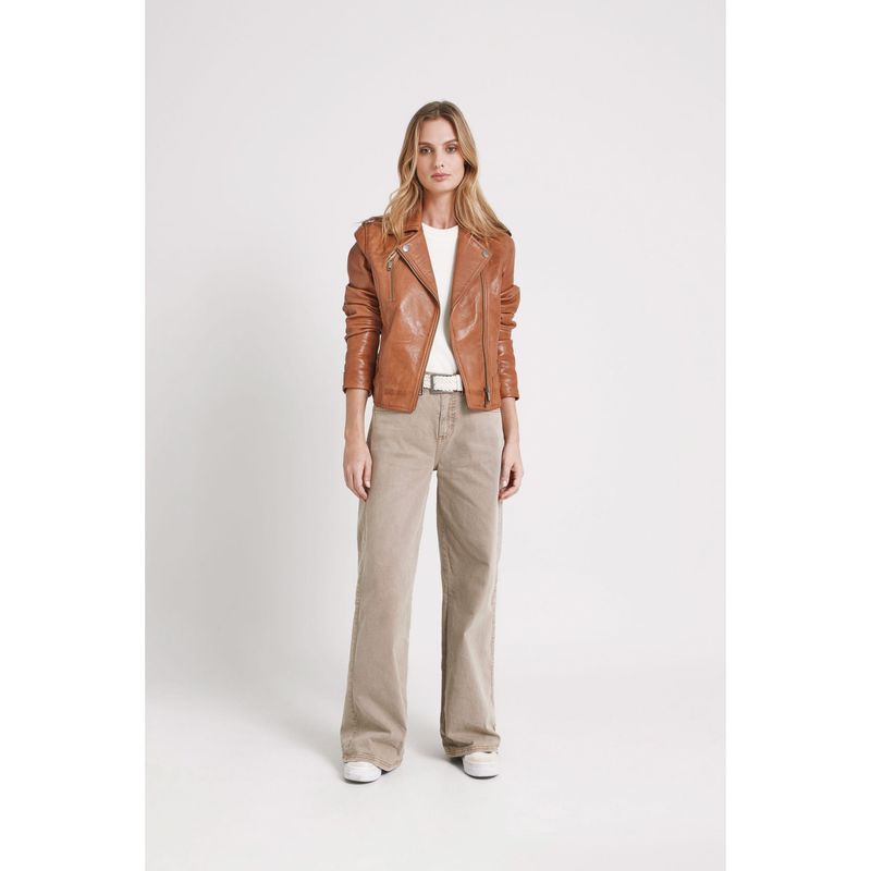 VELEZ Vélez Casaca Biker Natura Cuero Mujer Semi Ajustada Miel