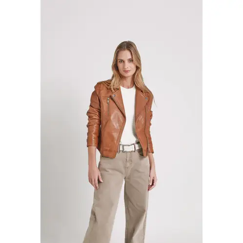 VELEZ - Vélez Chaqueta Biker Natura Cuero Mujer Semi Ajustada Miel