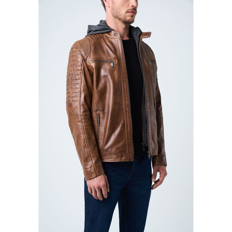 VELEZ Vélez Casaca Belmont De Cuero Para Hombre Capucha Miel