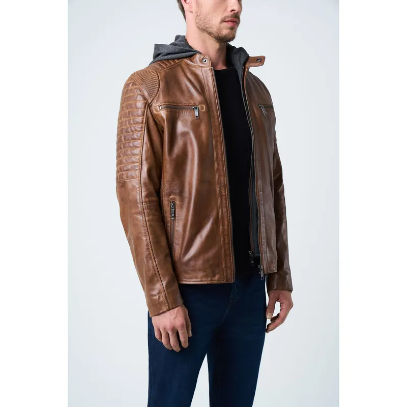 VELEZ Vélez Casaca Belmont De Cuero Para Hombre Capucha Miel