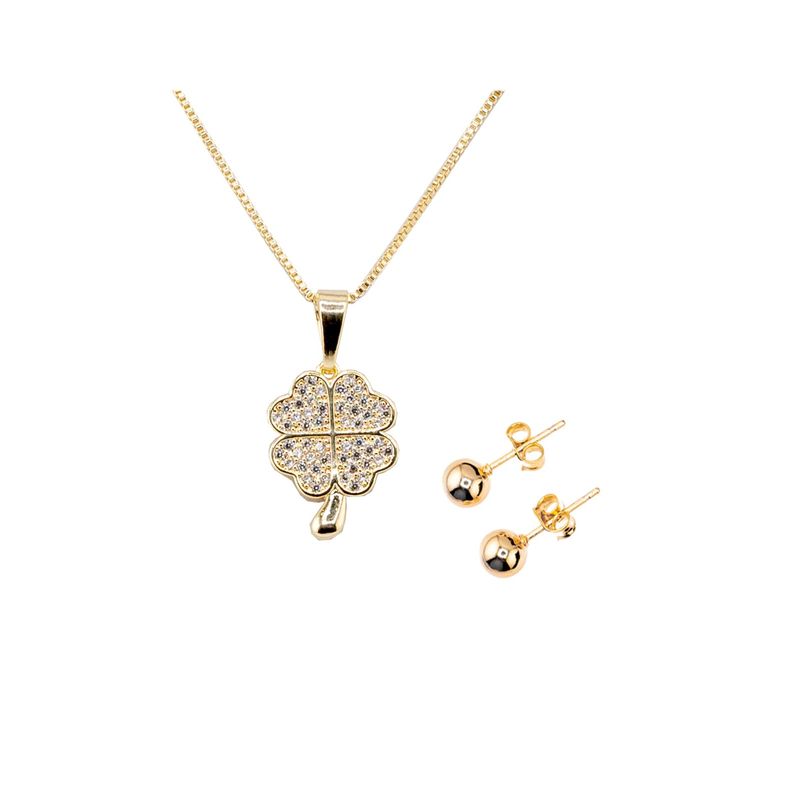 JOYAS MONTERO - Conjunto Trebol Gold Baño de Oro Con Micro Circones