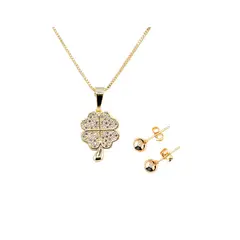 JOYAS MONTERO - Conjunto Trebol Gold Baño de Oro Con Micro Circones