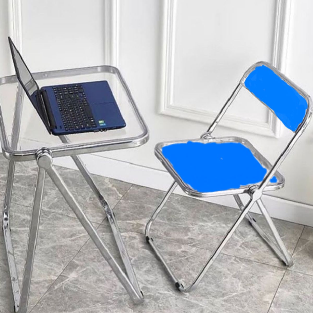 ARTIHOGAR - Juego De Mesa Y Silla Plegable Set Escritorio Acrilico Azul